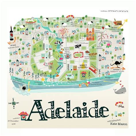 Adelaide Map Square Print Etsy Adelaide Map Illustrated Map
