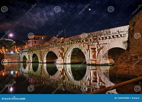 Old Town And Tiberius Bridge In Rimini Royalty Free Stock Image