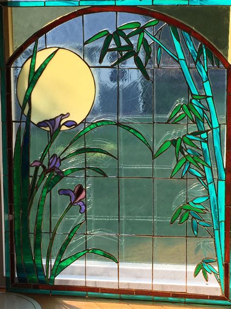 Bamboo And Iris Stained Glass Panels Stained Glass Diy Stained Glass Windows