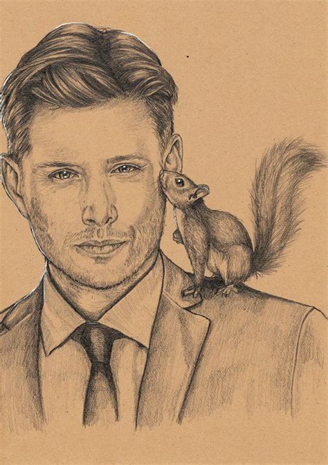Jensen Ackles Dean Winchester And A Squirrel Pencil Drawing Made By