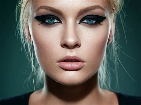 Hd Wallpaper Women Blonde Face Portrait Eyeliner Blue Eyes