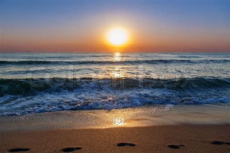 Beach Sand Sea Sky Sun Sunset Nature Stock Photo Colourbox
