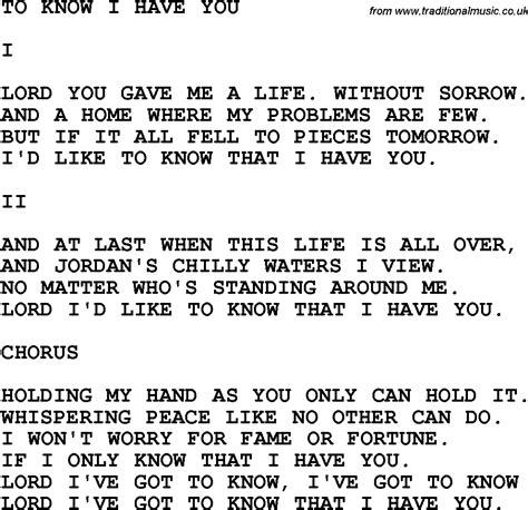 Country Southern And Bluegrass Gospel Song To Know I Have You Lyrics