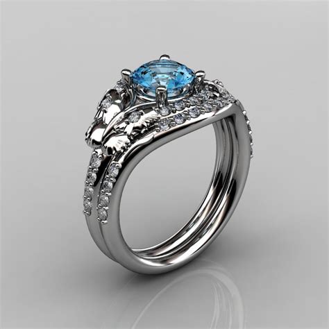 Jewelry expert critiques celebrities wedding rings fine points gq. 14KT White Gold Diamond Leaf and Vine Blue Topaz Wedding ...