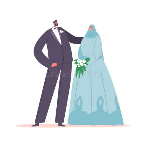 Newlywed Arab Man And Woman Wear Traditional Festive Clothes Happy