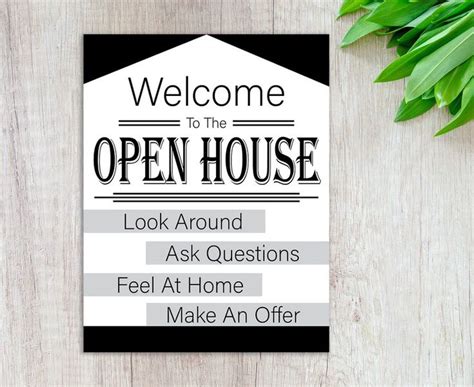 Real Estate Open House Sign Printable Sign Real Estate Sign Black And