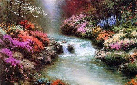 Spring Stream Waterfall Abstract Colorful Colors Flowers Nature Rivers