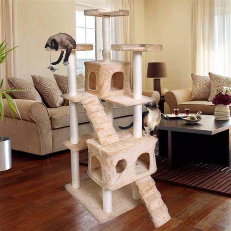 Premium Cat Tree Tower Condo Scratch Furniture 72 Tan