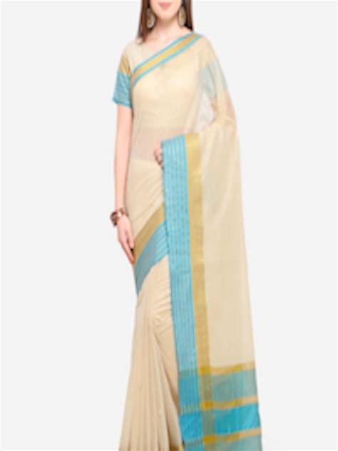 Buy Shaily Cream Coloured Solid Silk Cotton Saree Sarees For Women 8312783 Myntra