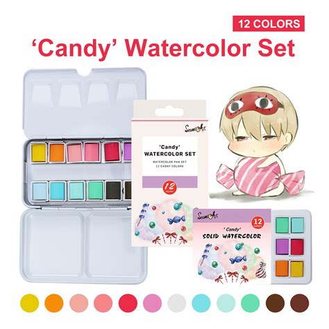 Seamiart 12 Colors Tin Box Solid Watercolor Candy Color Water Color