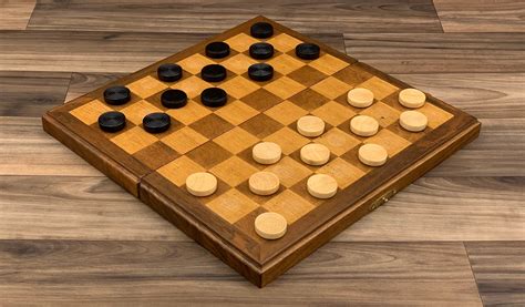 Vintage Wood Checkers Set with Folding wooden Checkers Board, Draughts ...