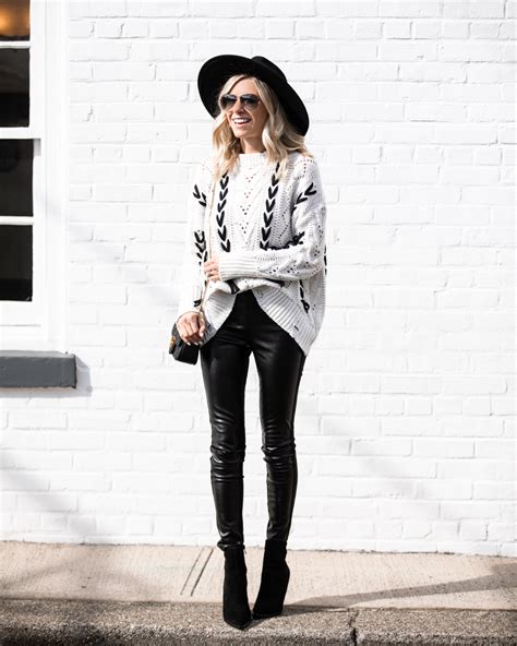 Faux Leather Leggings And White Oversized Sweater The Glamorous Gal