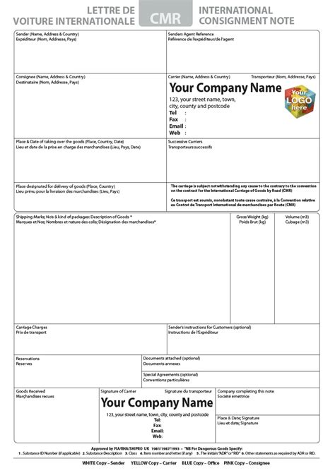 CMR DELIVERY NOTE Template For NCR Printing From