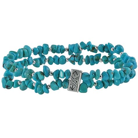Southwest Moon Sterling Silver Turquoise Chip 2 Strand