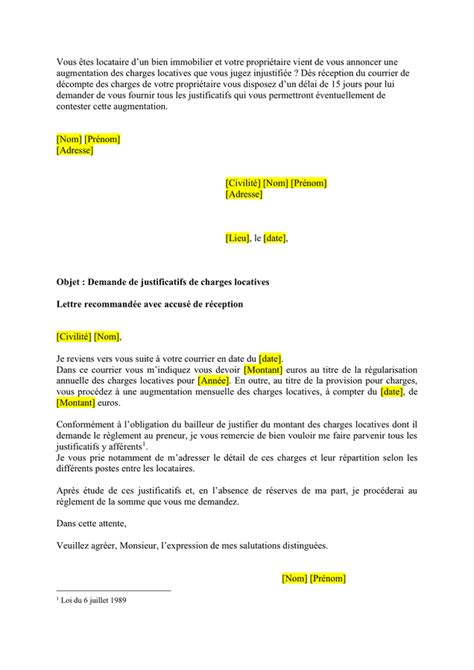 Model De Demande De Justificatifs De Charges Locatives Doc Pdf Page Sur