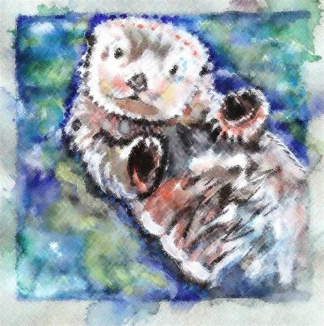 Dreamy Sea Otter Watercolor Painting Print