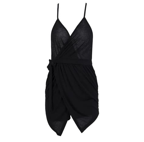 thefound sexy women jumpsuit v neck solid blackless playsuits women strapless lace up fashion