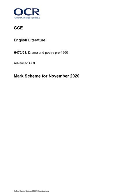 A Level English Literatureh47201 Mark Scheme Nov 2020 Drama And