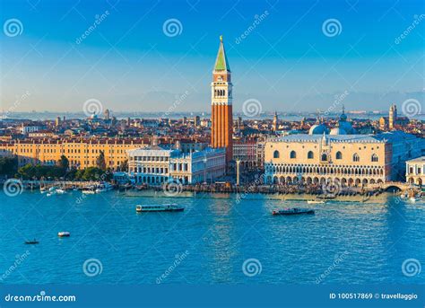 Venice Skyline At Sunset Evening Aerial Panorama Stock Image Image