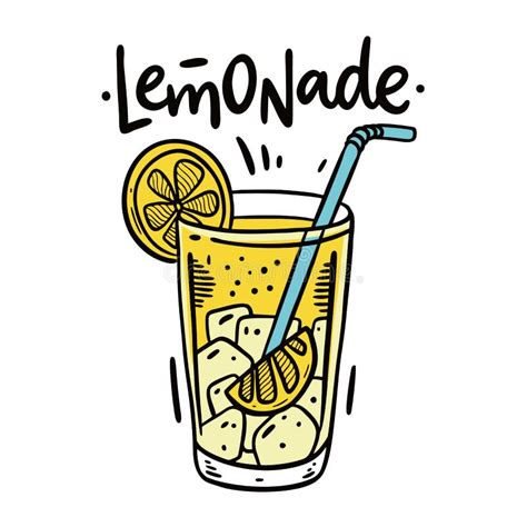 Lemonade Glass With Slice Of Lemon Lemonade Hand Drawn Vector