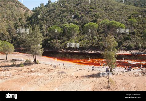 Blood Red Mineral Laden Water Rio Tinto River Minas De Riotinto Stock