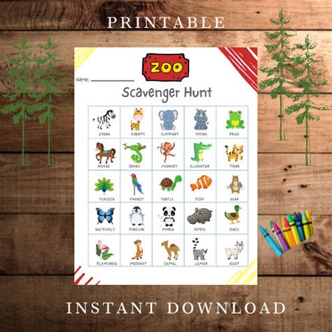 Zoo Scavenger Hunt Pdf Instant Download Fun Activity Kids Etsy