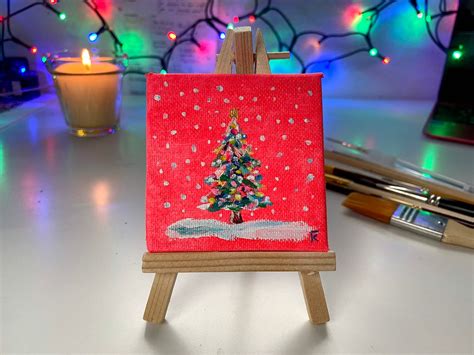 Christmas Tree Painting Original Miniature Acrylic Painting Etsy