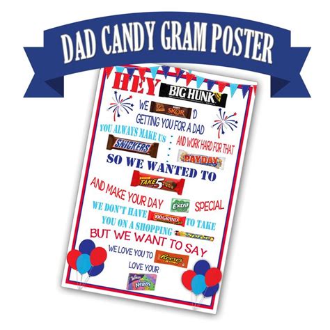Enjoy these brand new designed candy grams! Candy Gram Poster for Dad, Candy Bar Poster, Birthday Gift ...