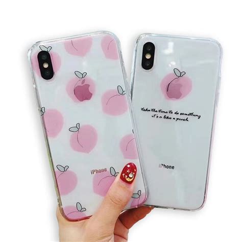 Cartoon Pink Peach Phone Case For Iphone X 6s 6 7 8 Plus Case Fashion Delicious Fruit