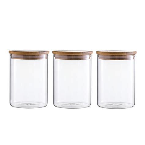 Airtight Glass Canister Set Of 3 Clear Glass Storage Jars With Bamboo Lids Walmart Canada