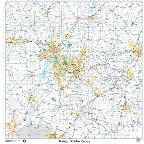 Raleigh 50 Mile Radius Wall Map By Mapshop The Map Shop