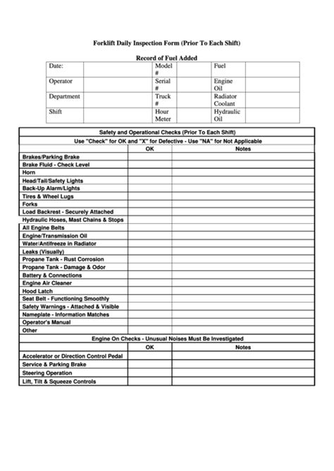 Printable Forklift Operator Evaluation Form Printable Templates