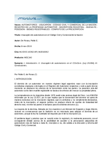Pdf Automotores UsucapiÓn CÓdigo Civil Y Comercial Argentina