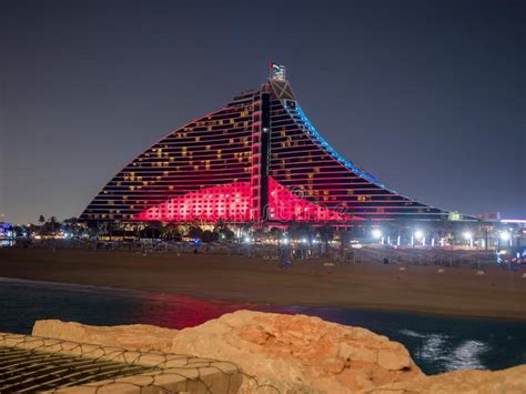 Jumeirah Beach Hotel At Night Editorial Stock Photo Image Of Famous