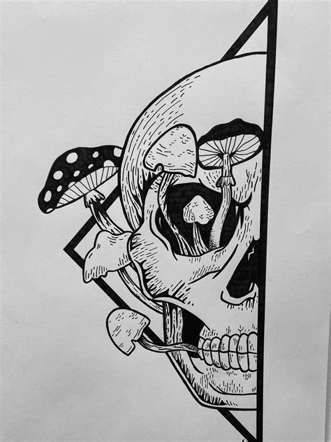 Copy Of Skull And Mushrooms Drawing Etsy