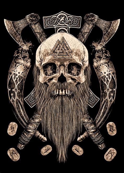 Beard Viking Skull Poster By Eltorofx74 Displate Viking Ship