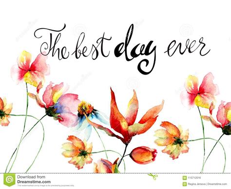 Decorative Summer Flowers With Title The Best Day Ever Stock