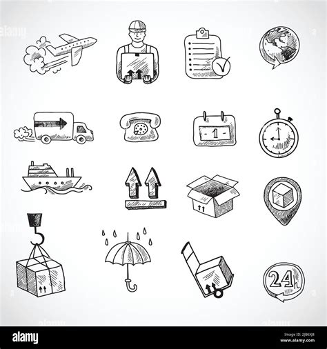 Logistic Shipping Freight Service Supply Hand Drawn Doodle Icons Set