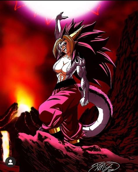 An Anime Character With Long Hair Standing On Top Of A Rock In Front Of A Red Sky