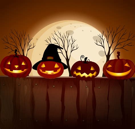 Halloween Pumpkin At Full Moon Night 444633 Vector Art At Vecteezy