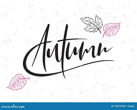 Vector Hand Lettering Text About Autumn With Doodle Leaves And Dots