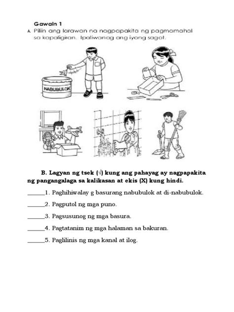 Pangangalaga Sa Kalikasan At Kapaligiran Worksheet