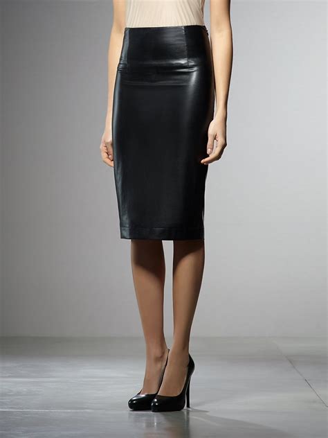 Patrizia Pepe High Waisted Pencil Skirt In Eco Leather In Black Nero