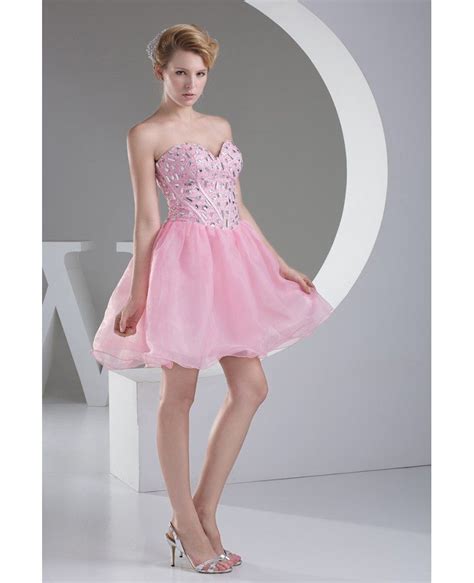 Pink Puffy Organza Short Beaded Prom Dress Sweetheart Op4501 1269