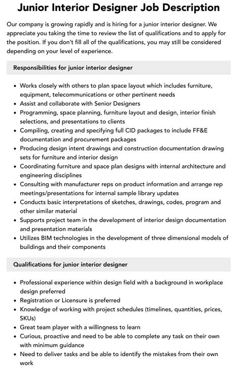 Junior Interior Designer Job Description 2022