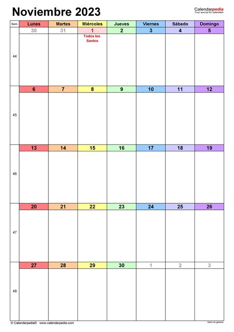 Calendario Noviembre 2023 En Word Excel Y Pdf Calendarpedia