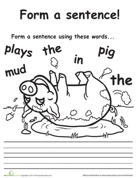 This practice builds writing skills. Playful Pig Sentence Building | First grade worksheets ...