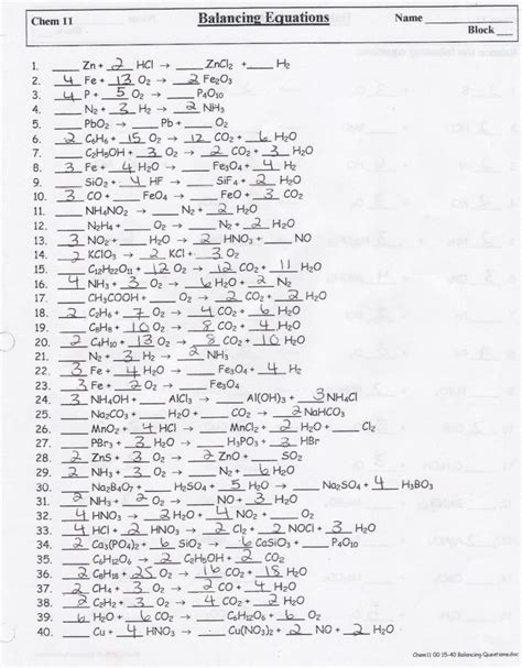 262 balancing chemical equations answer key. Balancing Chemical Equations Worksheet With Answers Grade ...