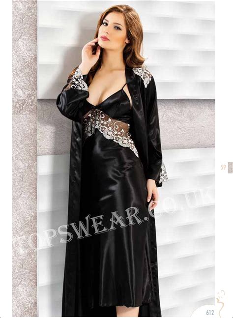 2 Piece Black Long Laced Nightdress And Nightgown