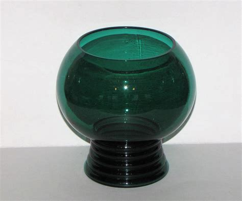 Gorgeous Vintage Teal Green Glass Ball Vase Con Base Anillada Etsy